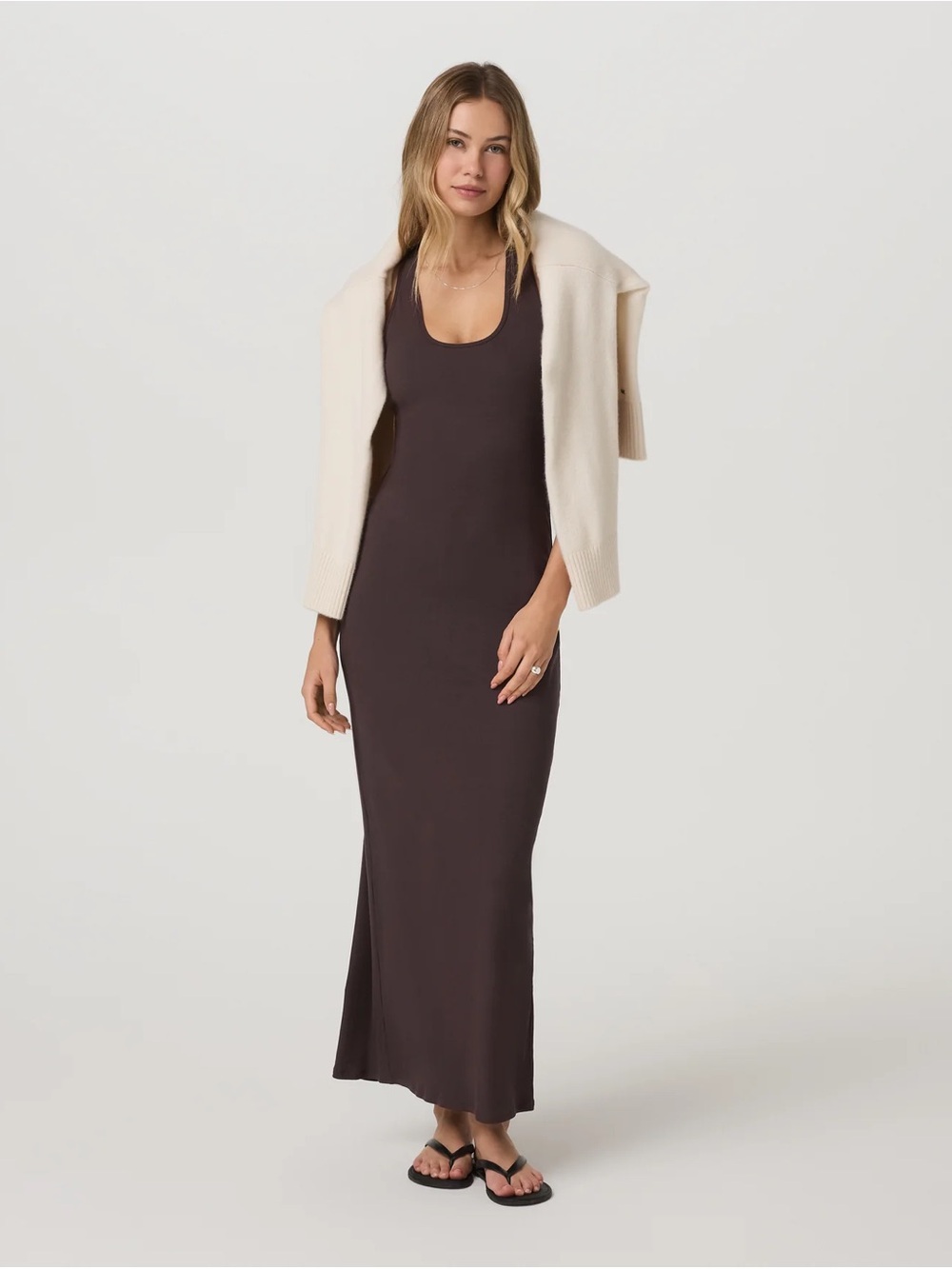 Vuori Pose Scoop-Neck Maxi Dress in French Roast Size Medium - Picture 4 of 6
